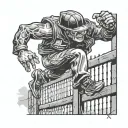 hooligan jumping a fence tattoo design idea