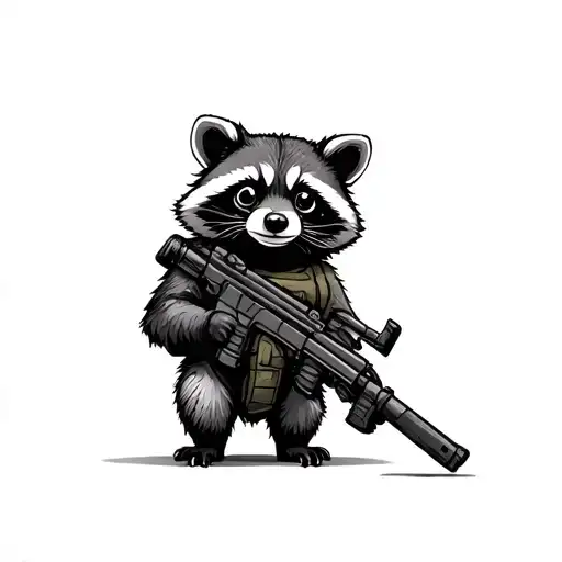 cute tactical racoon carying weapons tattoo design idea