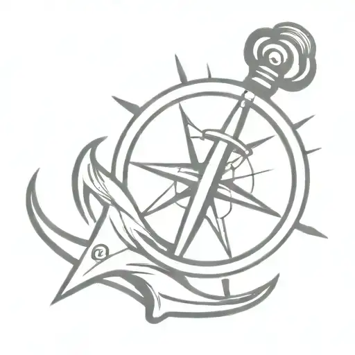 Anchor inside compass black tattoo design idea