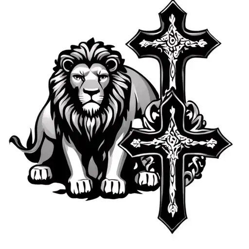 3 crosses with Lion  tattoo design idea