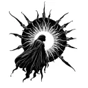 A sunset, and then Nyx gently wrapping the sun in darkness with her cloak, put within a frame to look like a painting tattoo design idea