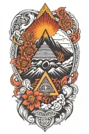 mandala type volcano with rock tattoo design idea