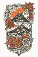 mandala type volcano with rock tattoo design idea