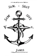 "Sam, Shay, James"  anchor compass surrounded tattoo design idea