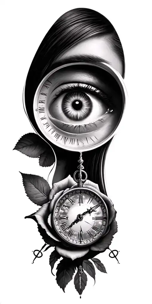 angelina jolie eye in tear inside sand clock and rose and compass tattoo design idea