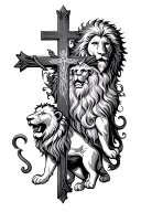 Christian Three crosses with Lion tattoo design idea