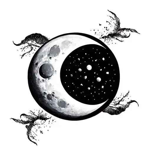 minimalist design featuring a moon that combines the waxing crescent and waning gibbous moon phases tattoo design idea