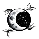 minimalist design featuring a moon that combines the waxing crescent and waning gibbous moon phases tattoo design idea