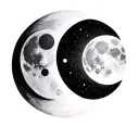 minimalist design featuring a moon that combines the waxing crescent and waning gibbous moon phases tattoo design idea