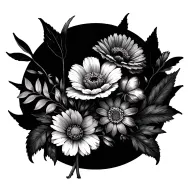 April, May, July, December birth flower bouquet fine line tattoo design idea