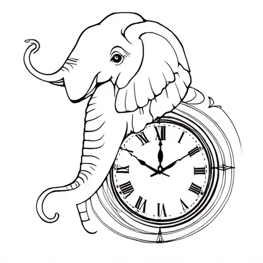 elephant and dali clock tattoo design idea