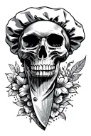 skull chef knife tattoo design idea