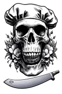 skull chef knife tattoo design idea