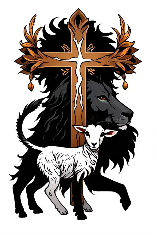 Lion and Lamb with a cross tattoo design idea