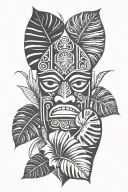 tiki and monstera leaf transforming tattoo design idea