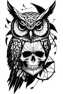 owl and skull tattoo design idea