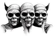 3 mummy faces with see no hear no speak no evil tattoo design idea