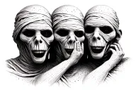 3 mummy faces with see no hear no speak no evil tattoo design idea