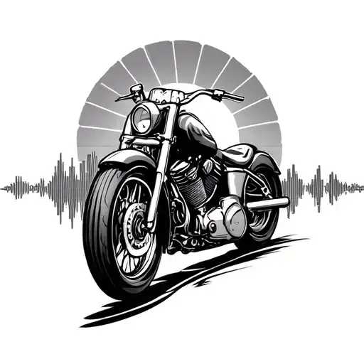 audio waveform with beer motorcycle and sun tattoo design idea