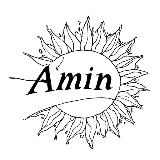 "I want a tattoo with the name Amin in a typographic style that also includes a sun design." tattoo design idea