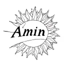 "I want a tattoo with the name Amin in a typographic style that also includes a sun design." tattoo design idea