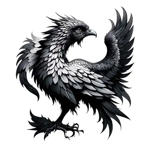 semicolon with phoenix wings and tail feathers tattoo design idea