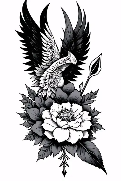 arrow / valkyrie / peony / celestial / viking snowflake tattoo design idea