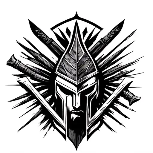spartan warrior design in the shape of a V tattoo design idea