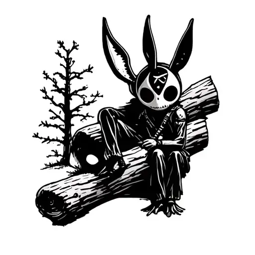 kodama wearing Donnie darko mask on log tattoo design idea
