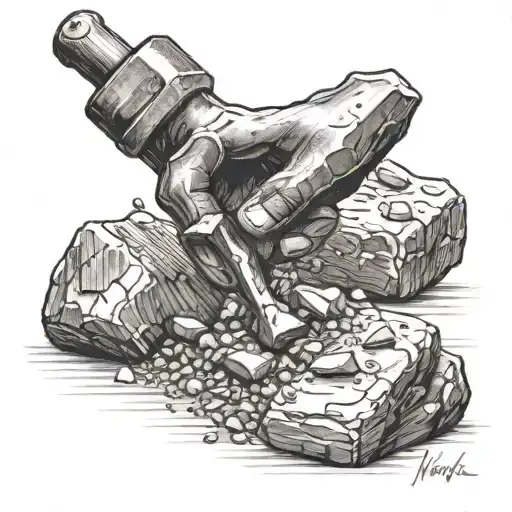mining pick hammering a rock tattoo design idea