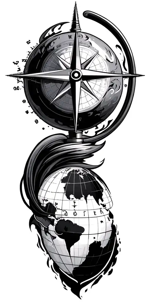 compass, globe surrounded tattoo design idea