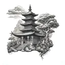 bali temple on mountain tattoo design idea