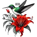 hummingbird and red spider lily henna tattoo with Roman numerals MMVIII  tattoo design idea