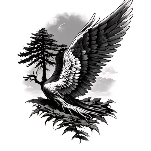 lebanese cedar tree and wings on the side  tattoo design idea