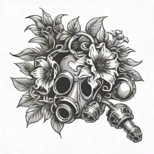 Oxygen mask flowers intertwined tattoo design idea