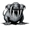 Walrus mythical creature with multiple heads and tusks tattoo design idea