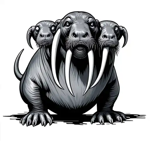 Walrus mythical creature with multiple heads and tusks tattoo design idea