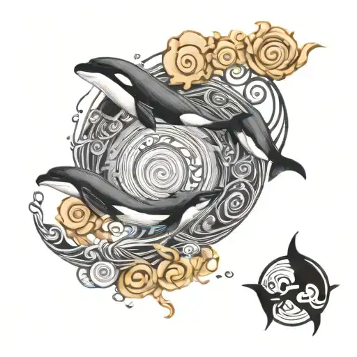 uzumaki spiral with orcas swimming tattoo design idea