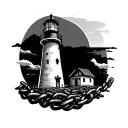 lighthouse, chain, coffee bean, resistance, success tattoo design idea