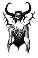 Smokey demon with skull face with its back turned her tattoo design idea