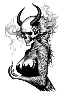 Smokey demon with skull face with its back turned her tattoo design idea