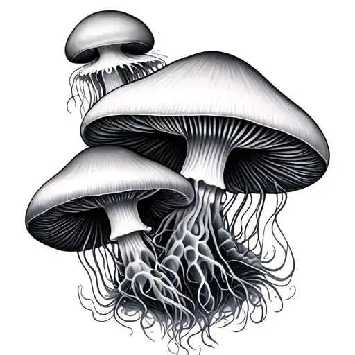 mushroom and jellyfish morphing together tattoo design idea