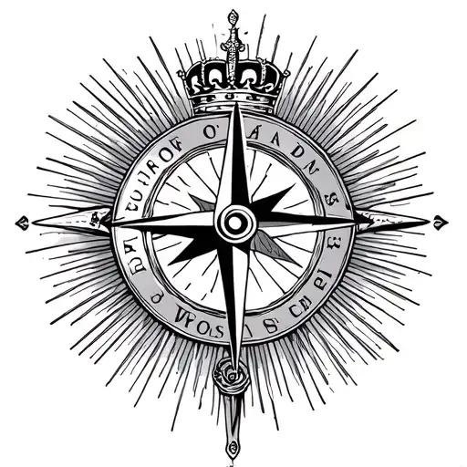 I would like the name "Elio" with a crown on the E, half of a compass and sunbeams on the back. tattoo design idea