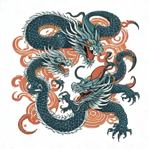 two dragons fighting  one is red  tattoo design idea