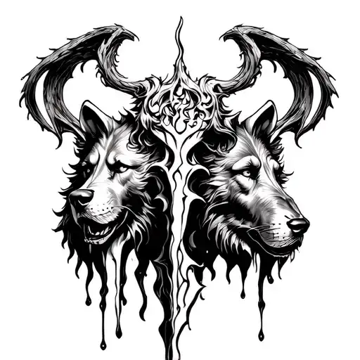 tear of lucifer with cerberus  tattoo design idea