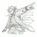 satoru gojo pointing upwards using cursed technique reversal red tattoo design idea