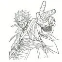 satoru gojo pointing upwards using cursed technique reversal red tattoo design idea