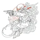 satoru gojo pointing upwards using cursed technique reversal red tattoo design idea