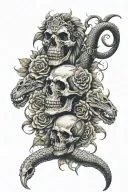 Get a mix of gun Roses skull lion roaring snake tattoo design idea