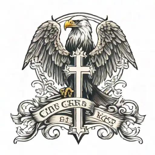 Cross and Eagle with name  tattoo design idea